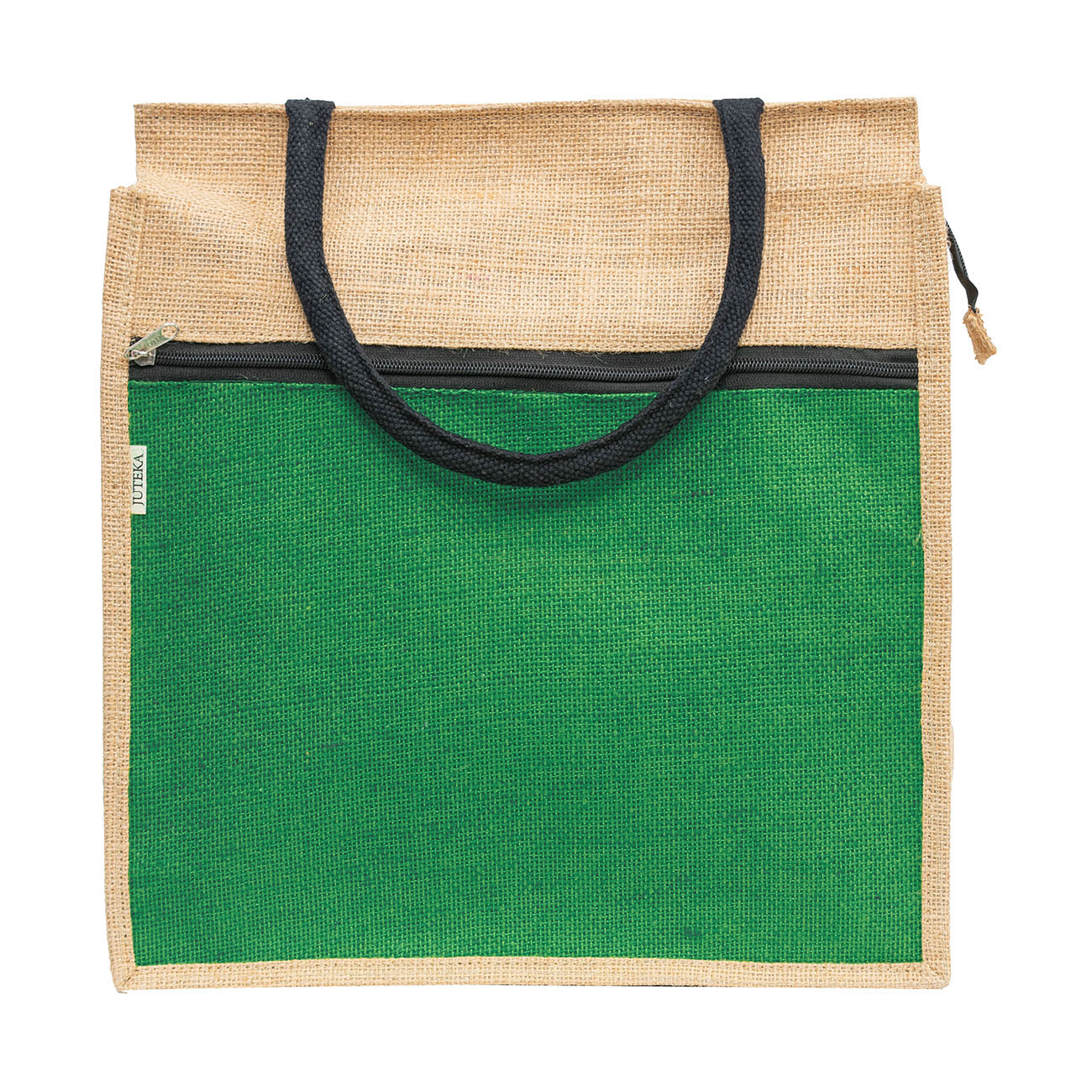 Jute Tote Bag with White Zipper Pocket