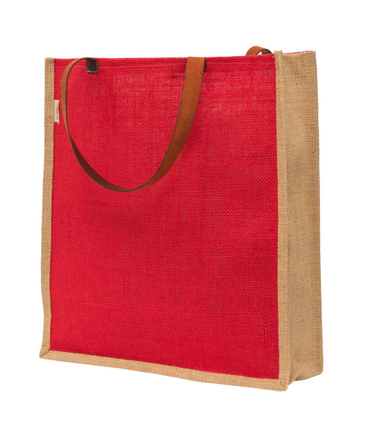 Vibrant Red Jute Tote Bag