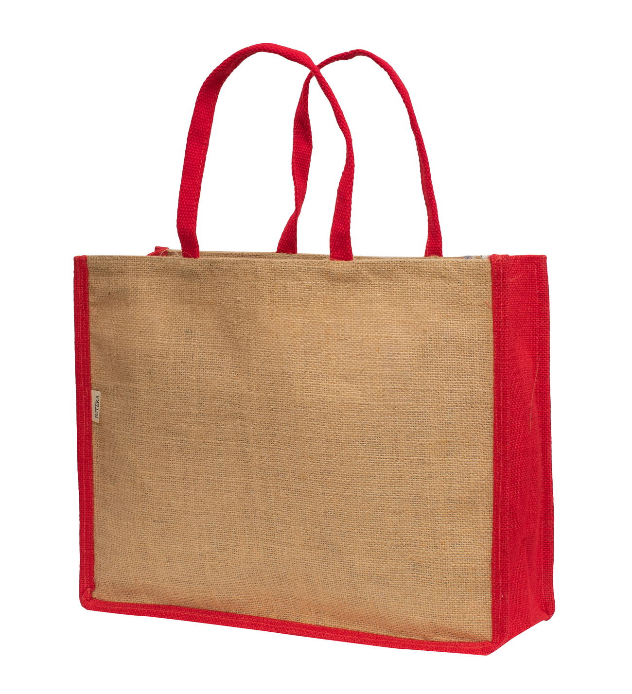 Natural Jute Tote Bag with Red Accents