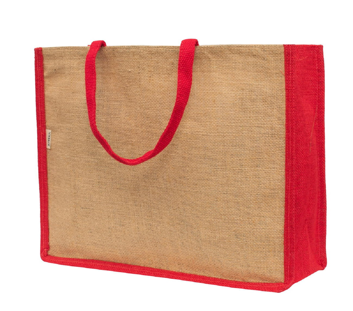 Natural Jute Tote Bag with Red Accents