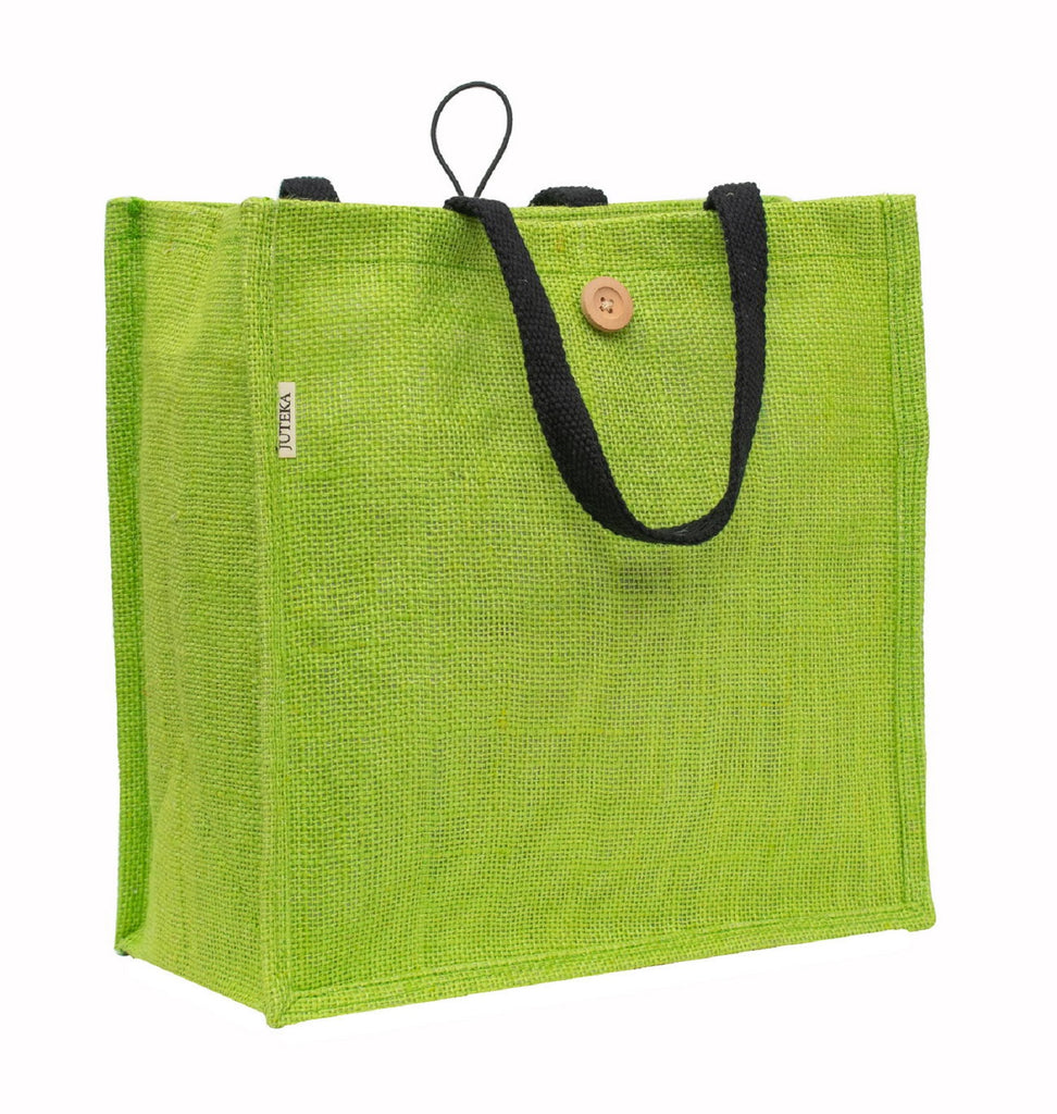 Jute Tote Bag with Button Closure