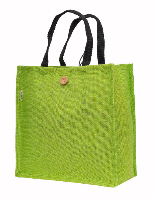Jute Tote Bag with Button Closure