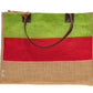 Tri-Colour Jute Tote Bag with Leather Handles