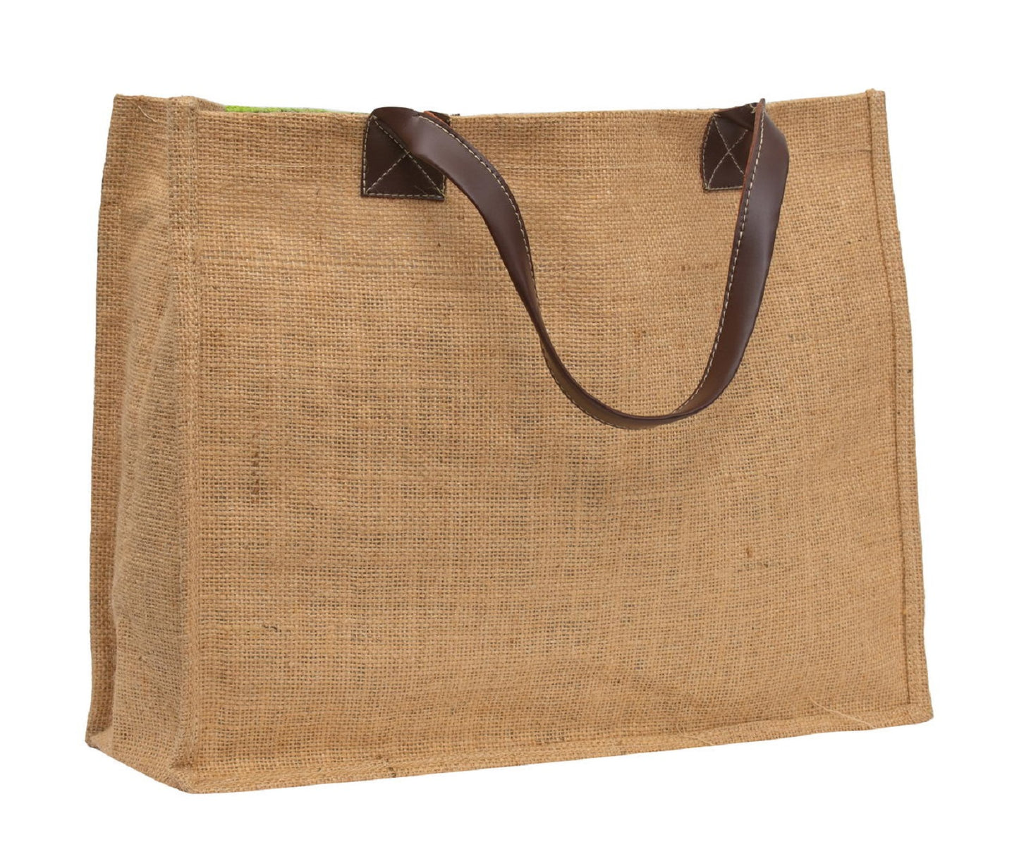 Tri-Colour Jute Tote Bag with Leather Handles