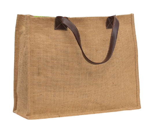 Tri-Colour Jute Tote Bag with Leather Handles