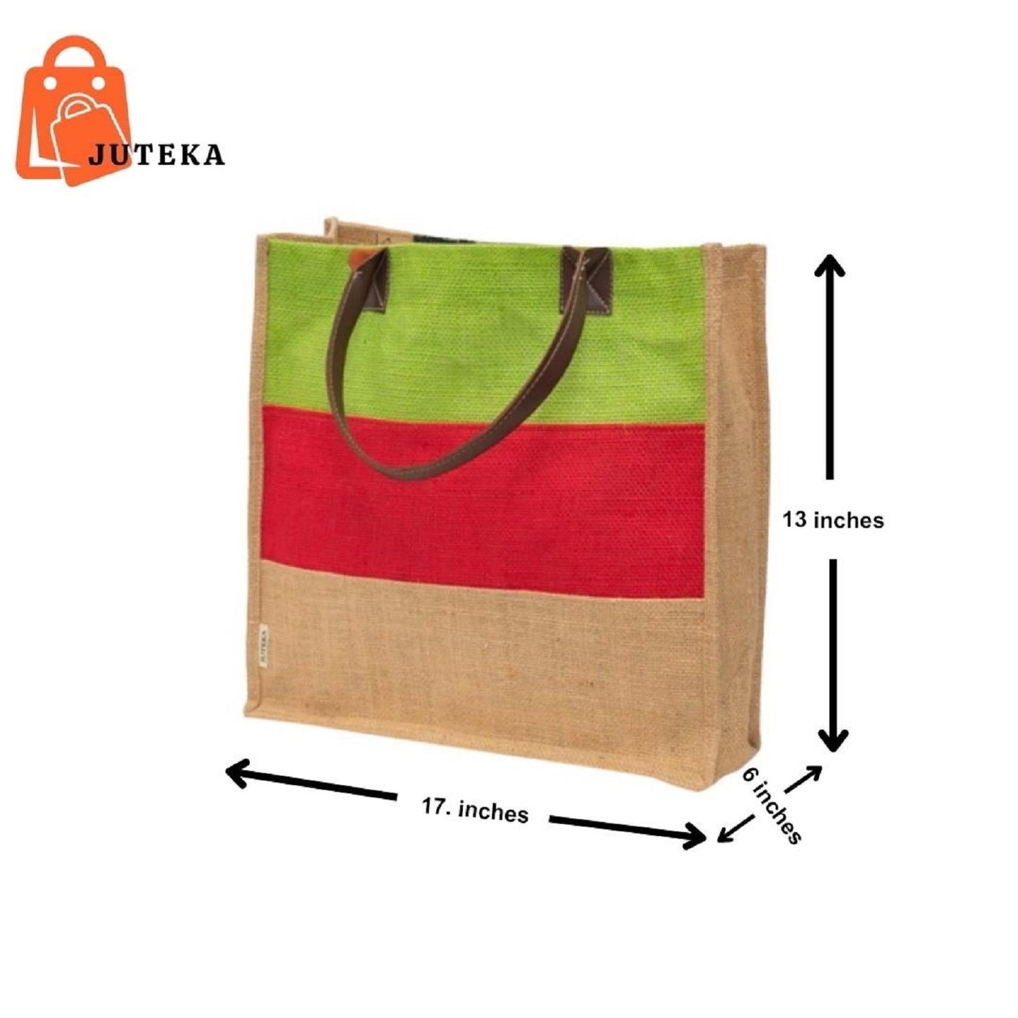 Tri-Colour Jute Tote Bag with Leather Handles