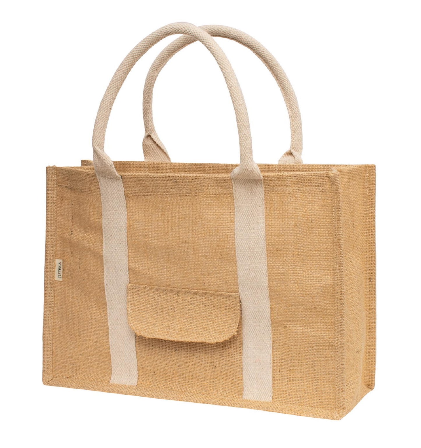 Jute Tote Bag with Front Pocket