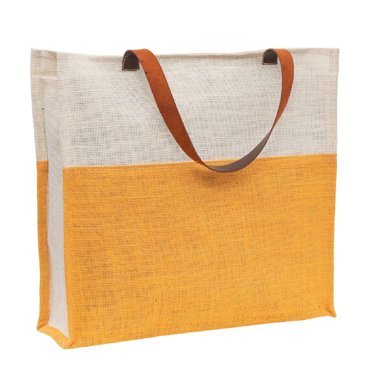 Two-Tone Jute Tote Bag with Contrast Handles