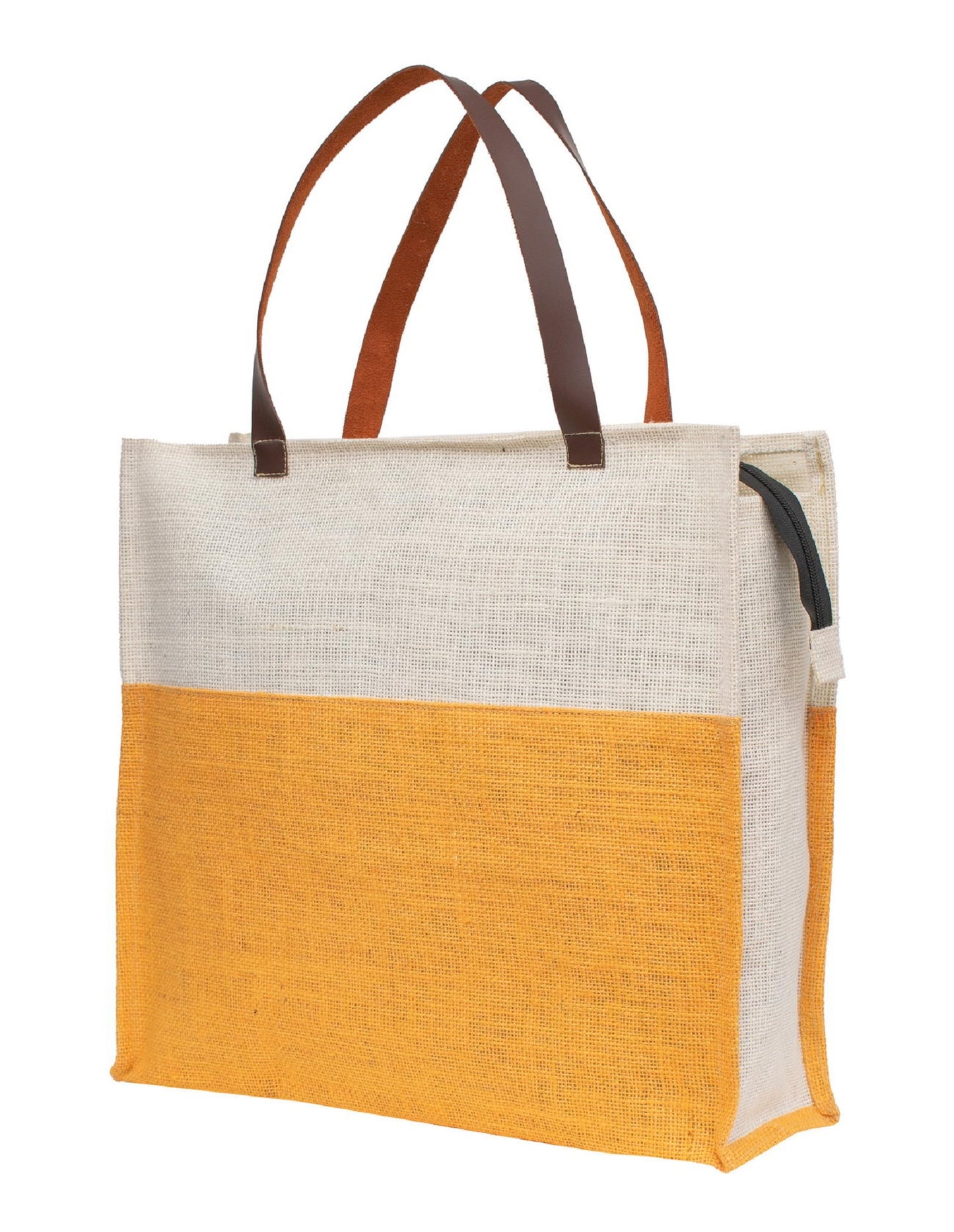 Two-Tone Jute Tote Bag with Contrast Handles