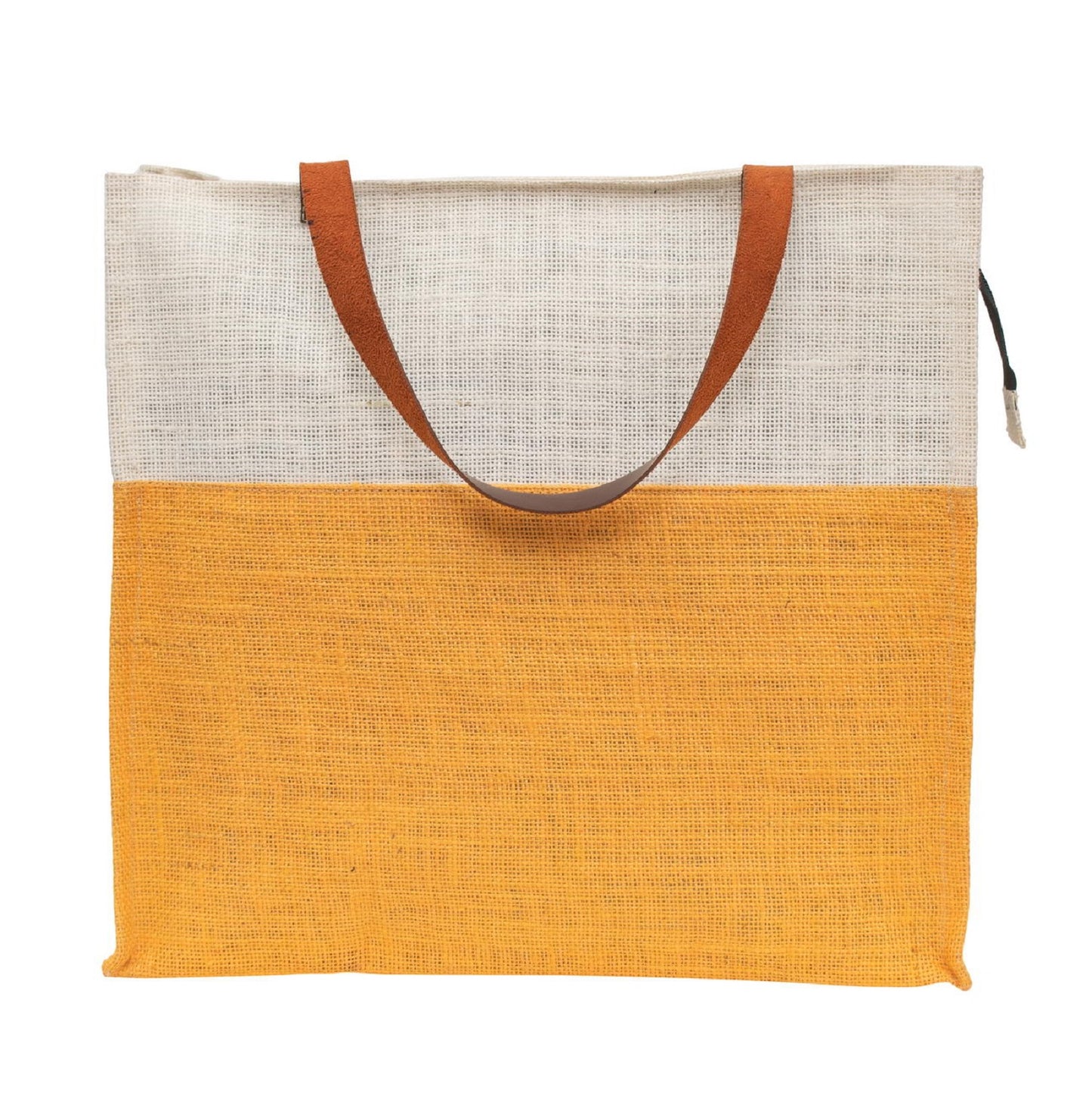 Two-Tone Jute Tote Bag with Contrast Handles