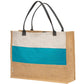 Elegant Tri-Tone Jute Tote Bag with Leather Handles
