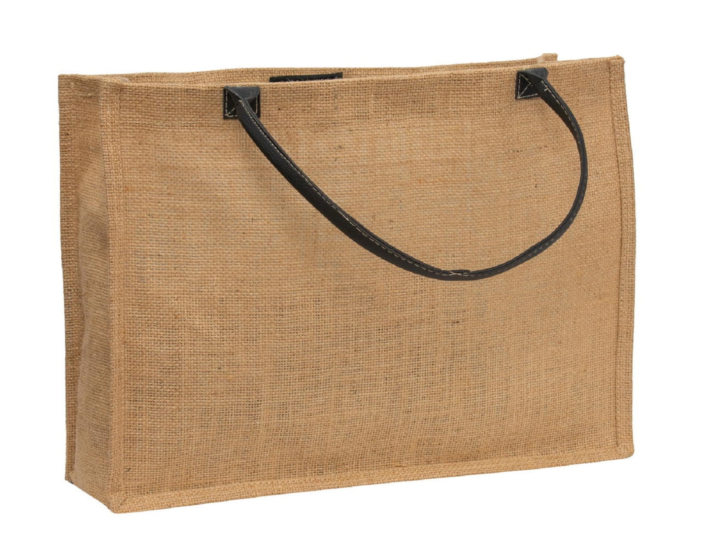 Elegant Tri-Tone Jute Tote Bag with Leather Handles