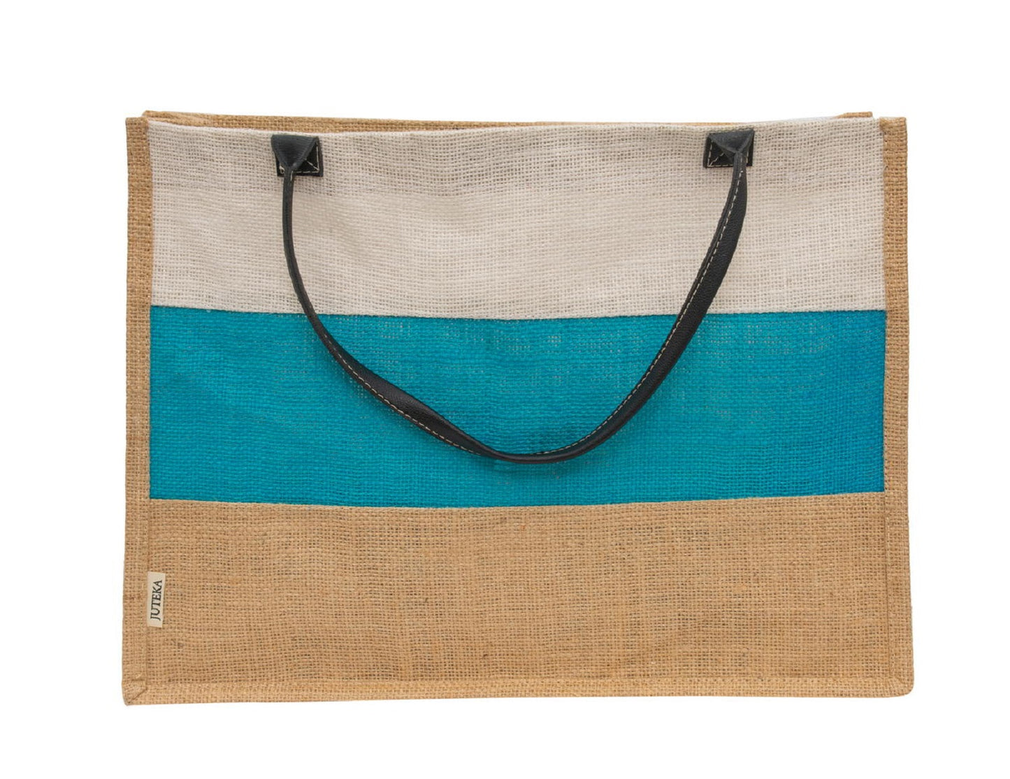 Elegant Tri-Tone Jute Tote Bag with Leather Handles