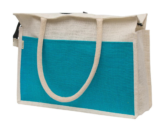 Two-Tone Jute Tote Bag with Sturdy Handles