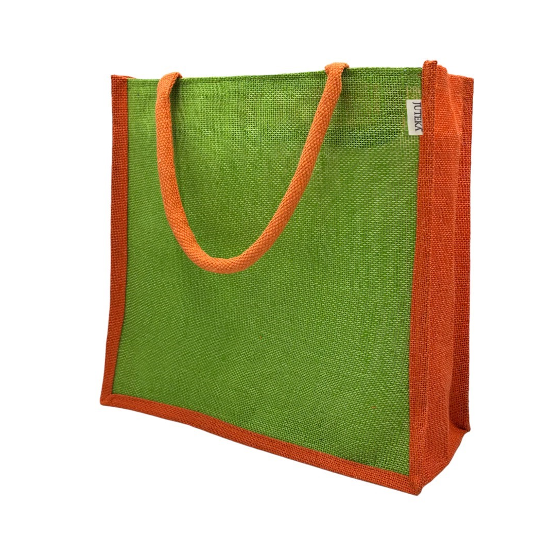 Jute Tote Bag – Two Tone Green & Orange