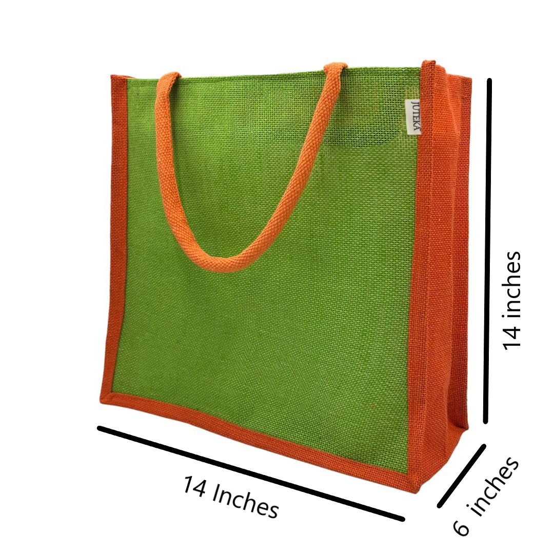 Jute Tote Bag – Two Tone Green & Orange