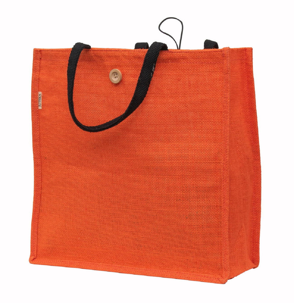 Jute Tote Bag with Button Closure