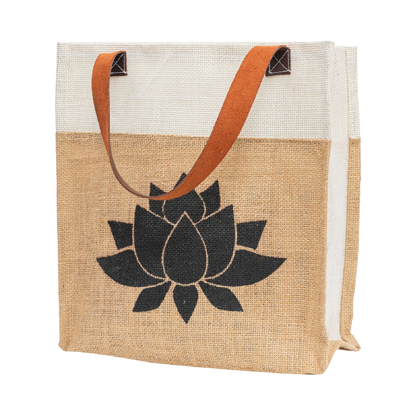 Jute Tote Bag with Lotus Print