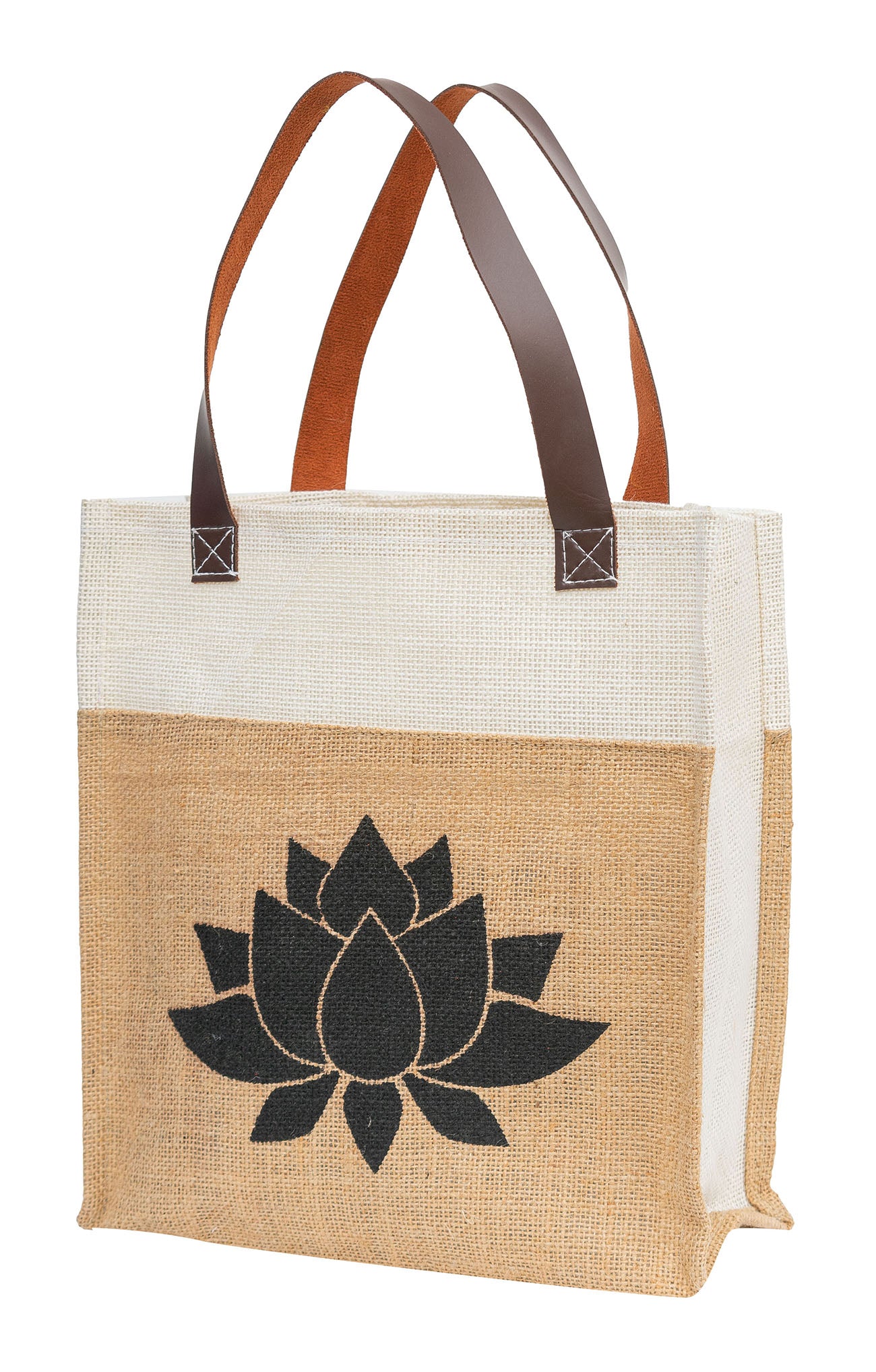 Jute Tote Bag with Elegant Lotus Print