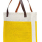 Yellow & White Jute Tote Bag with Leather Handles