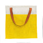 Yellow & White Jute Tote Bag with Leather Handles