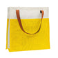 Yellow & White Jute Tote Bag with Leather Handles