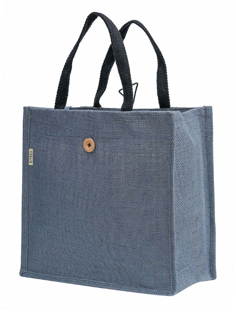 Jute Tote Bag with Button Closure