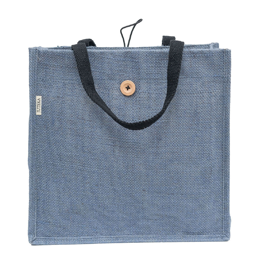 Jute Tote Bag with Button Closure
