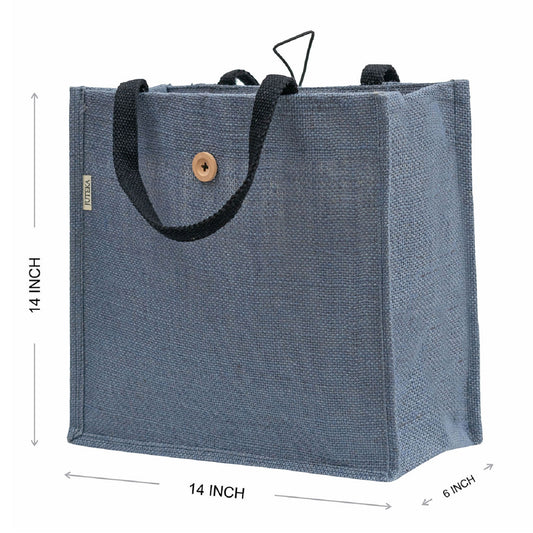 Jute Tote Bag with Button Closure