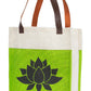 Green Jute Tote with Lotus Print