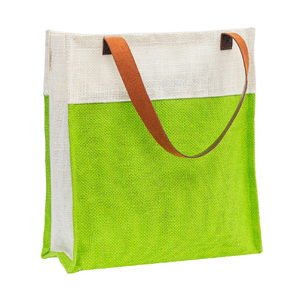 Green Jute Tote with Lotus Print