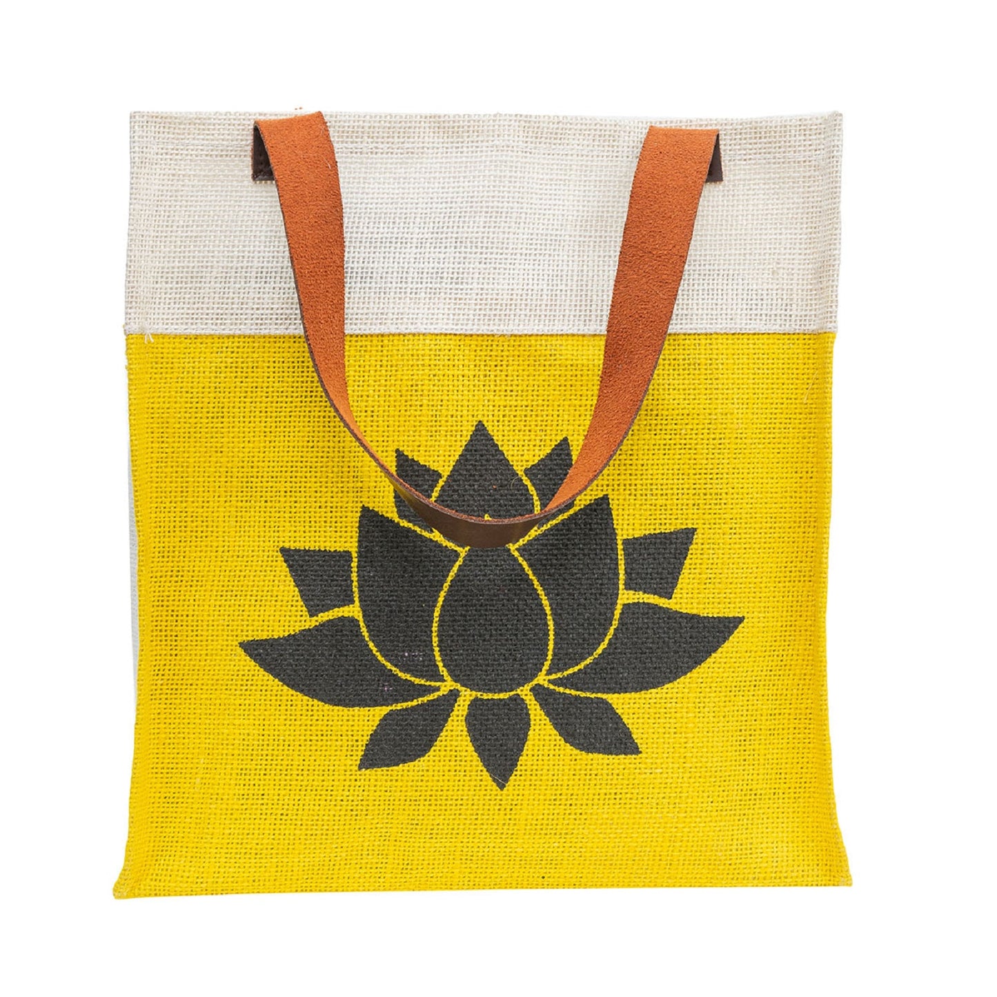 Vibrant Yellow Jute Tote Bag with Lotus Print