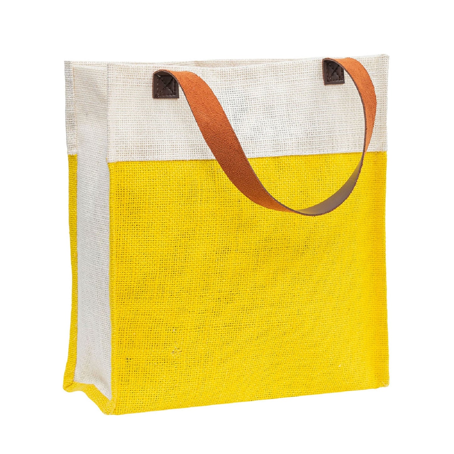 Vibrant Yellow Jute Tote Bag with Lotus Print