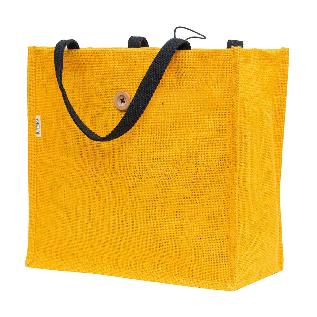 Jute Tote Bag with Button Closure