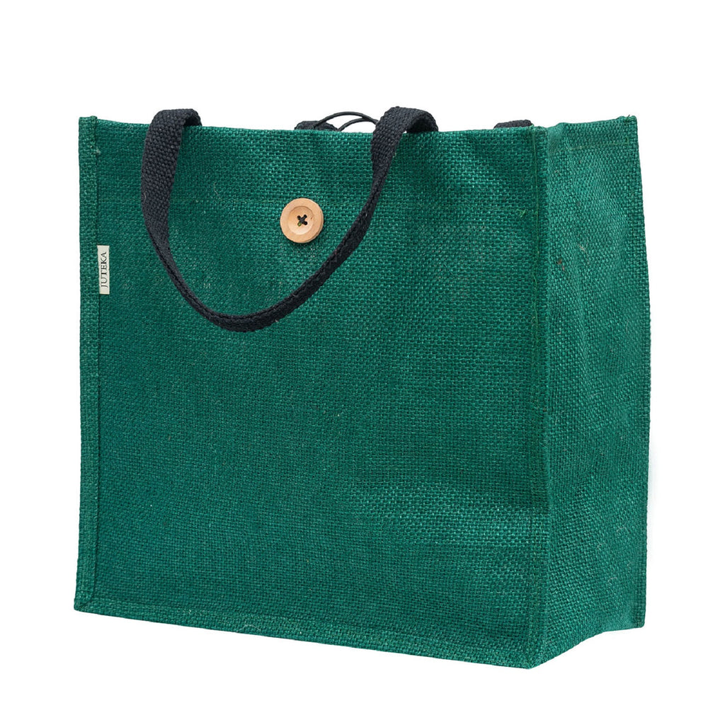Jute Tote Bag with Button Closure