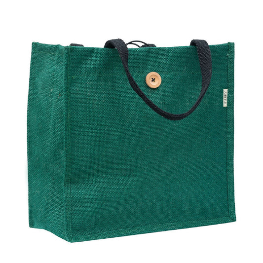 Jute Tote Bag with Button Closure