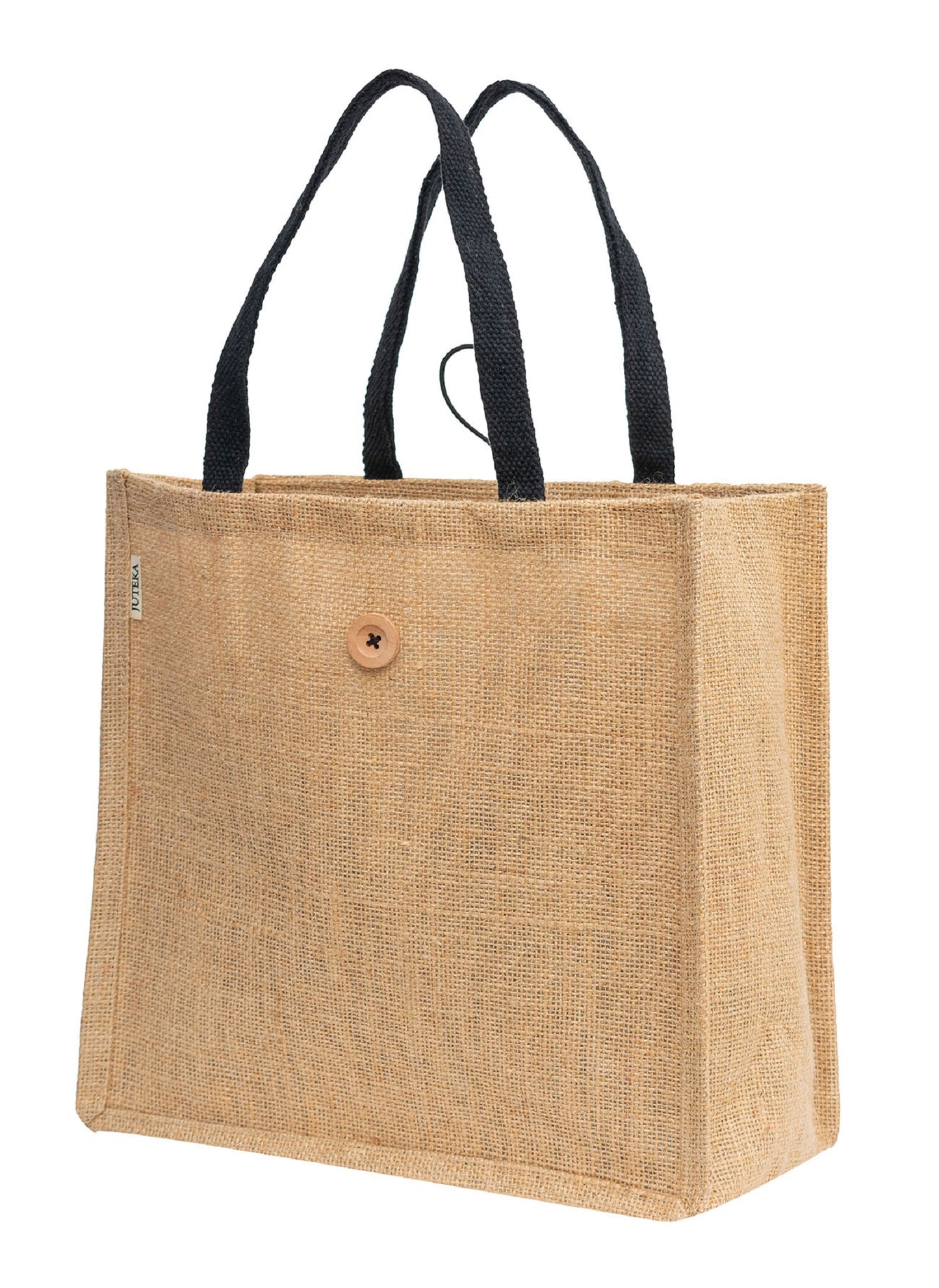 Jute Tote Bag with Button Closure