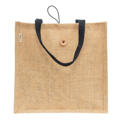 Jute Tote Bag with Button Closure