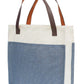 Two-Tone Jute Tote Bag with Leather Handle
