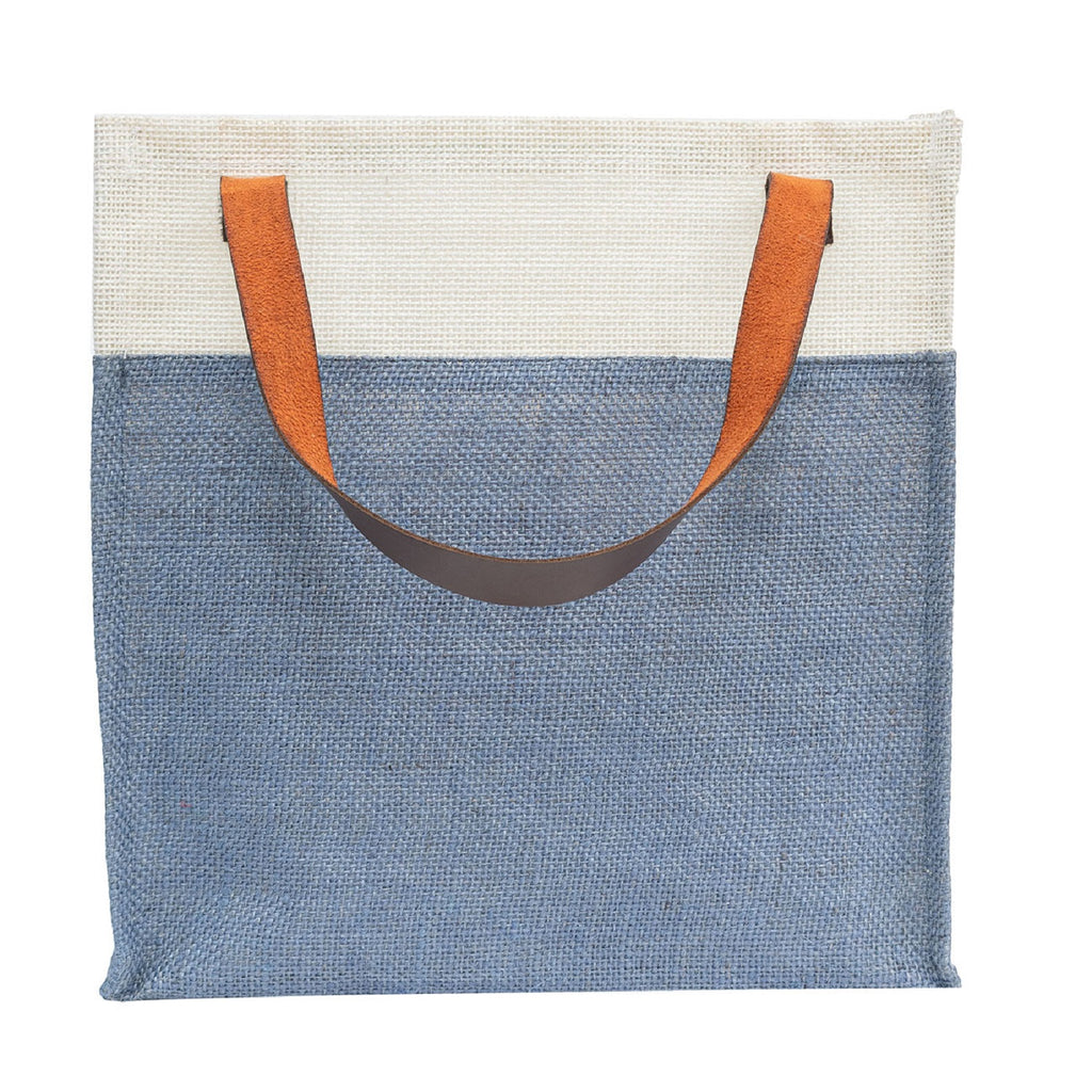 Two-Tone Jute Tote Bag with Leather Handle