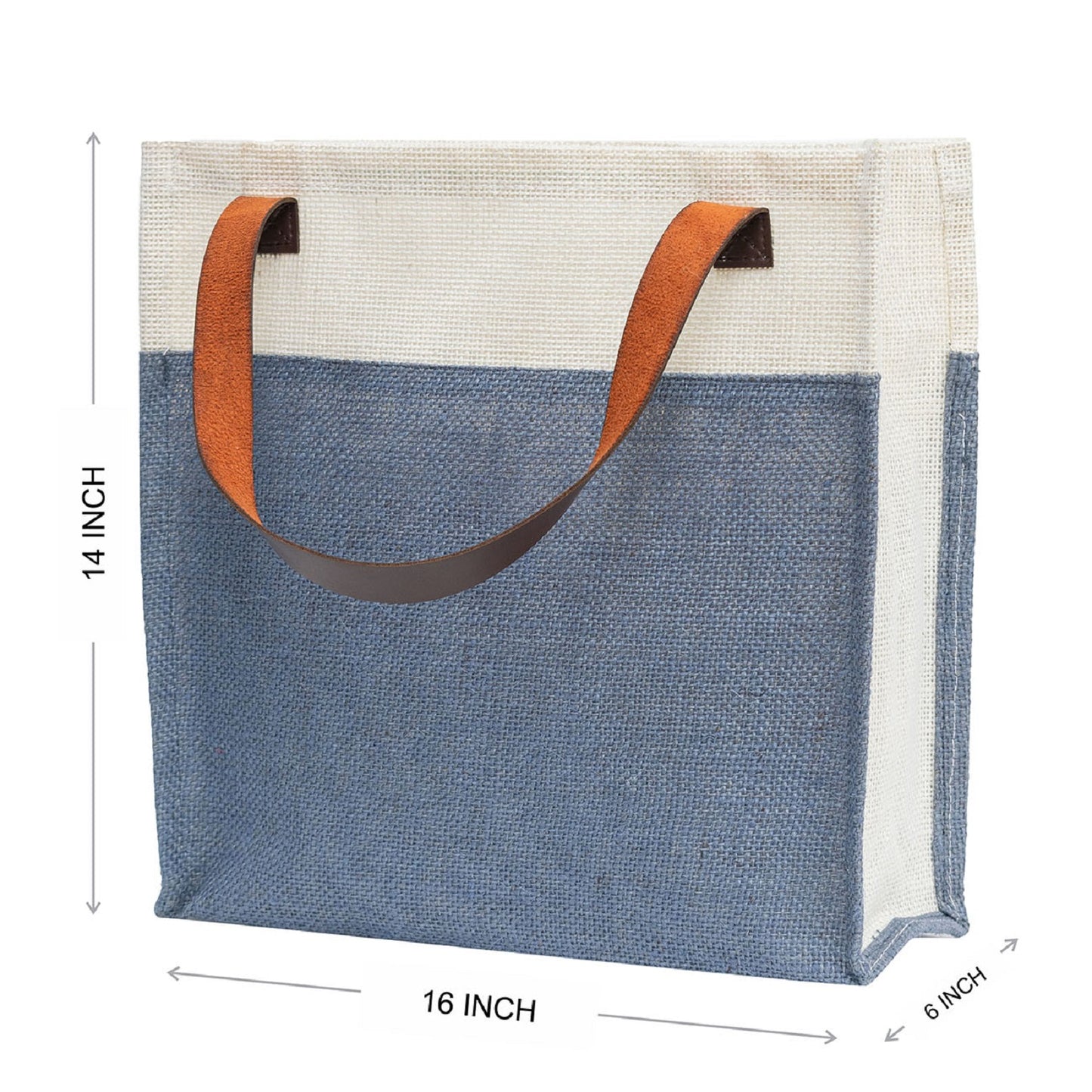 Two-Tone Jute Tote Bag with Leather Handle