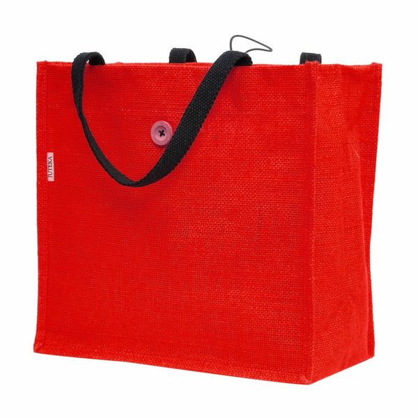 Jute Tote Bag with Button Closure