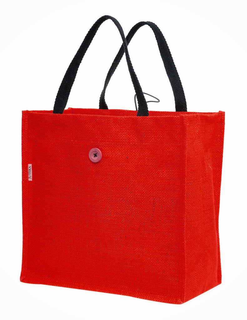 Jute Tote Bag with Button Closure
