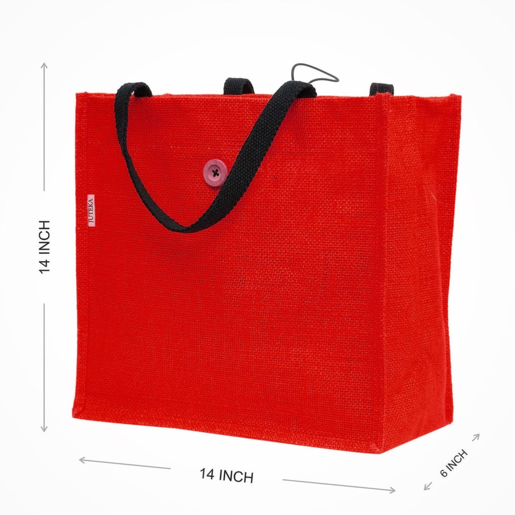 Jute Tote Bag with Button Closure