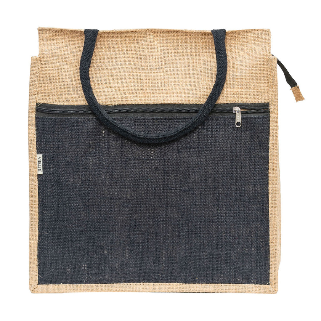 Jute Tote Bag with White Zipper Pocket