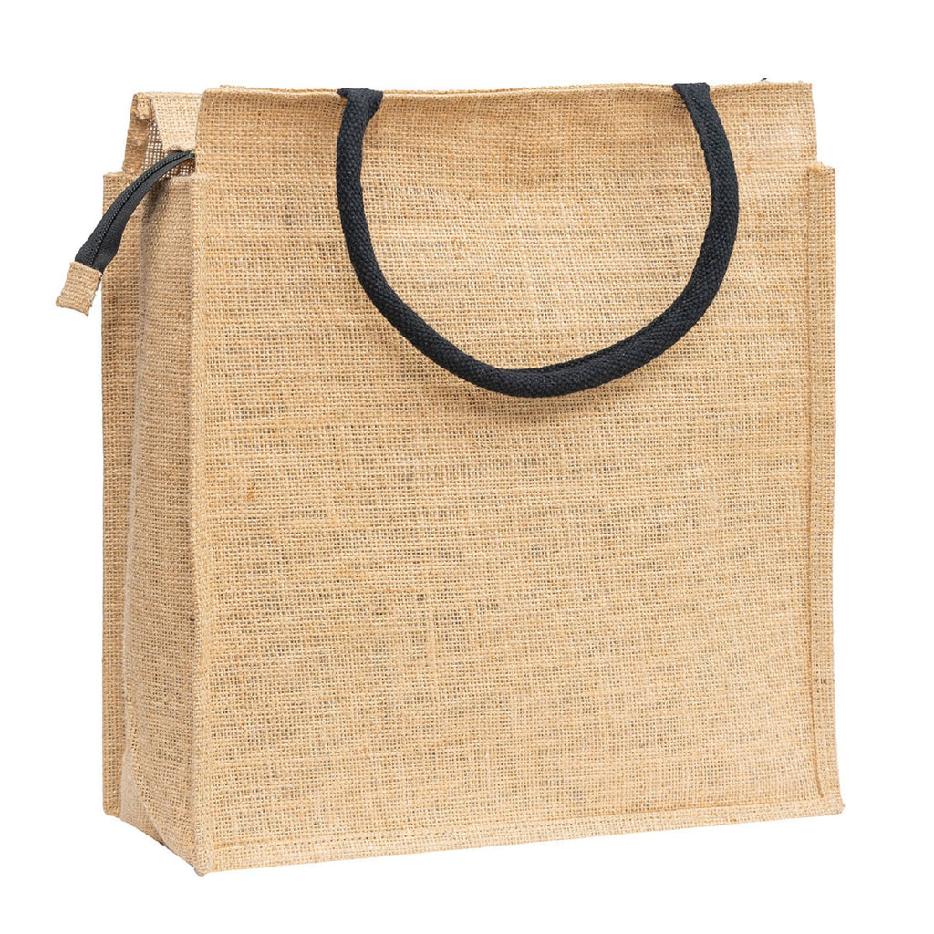 Jute Tote Bag with White Zipper Pocket