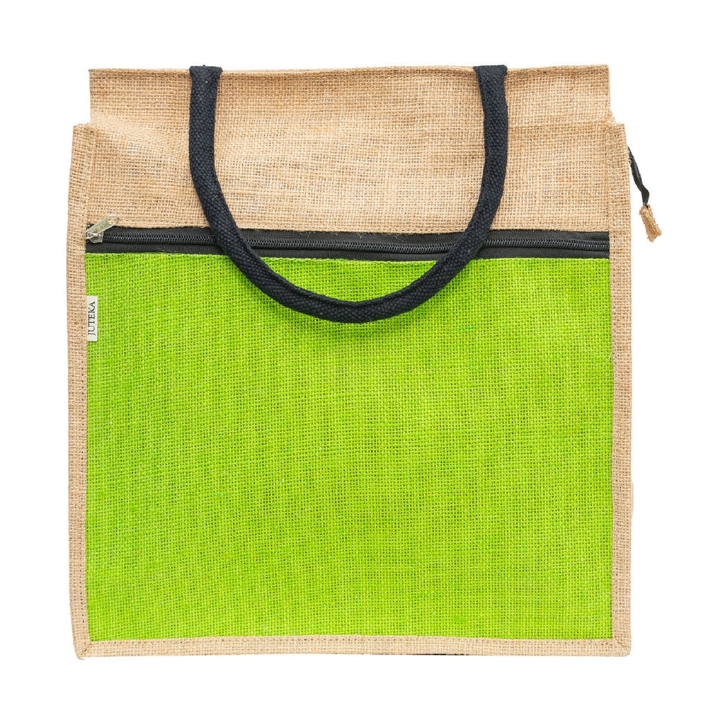 Jute Tote Bag with White Zipper Pocket