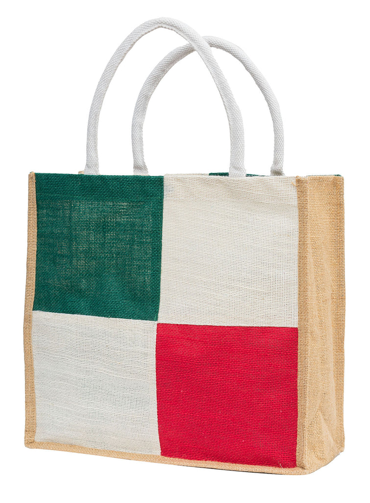 Stylish Jute Tote Bag with Colour Block Design