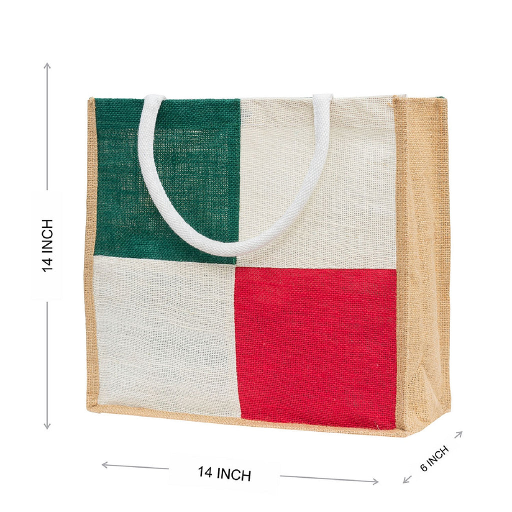 Stylish Jute Tote Bag with Colour Block Design