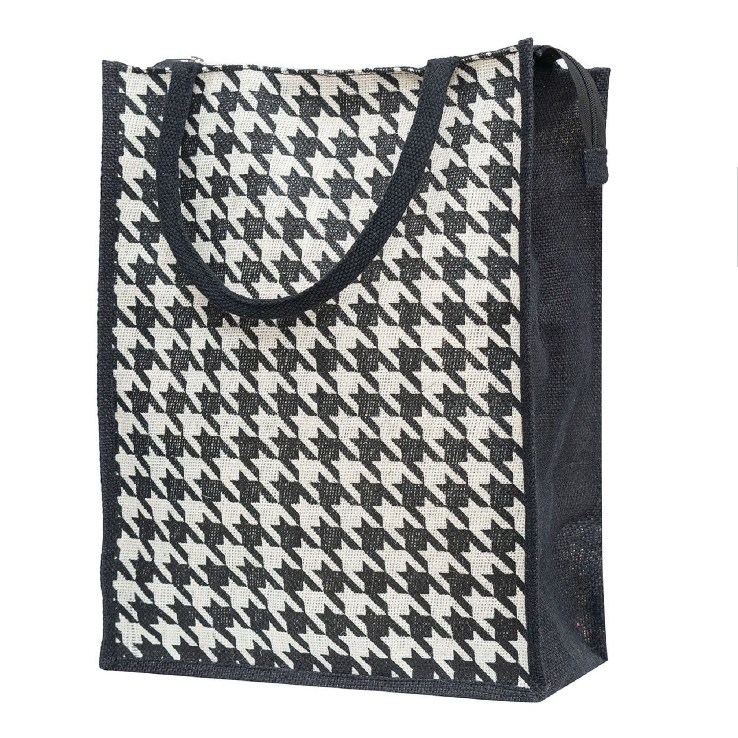 Houndstooth Jute Tote Bag - Bold Yellow & Black